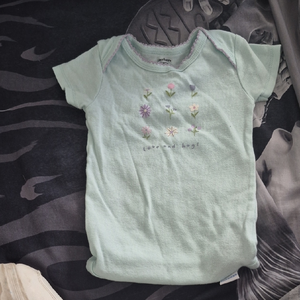 Gerber Mint Green Baby Tee with Floral Design